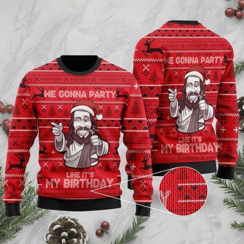New 2021 We Gonna Party Like Its My Birthday Jesus Ugly Christmas Sweater
