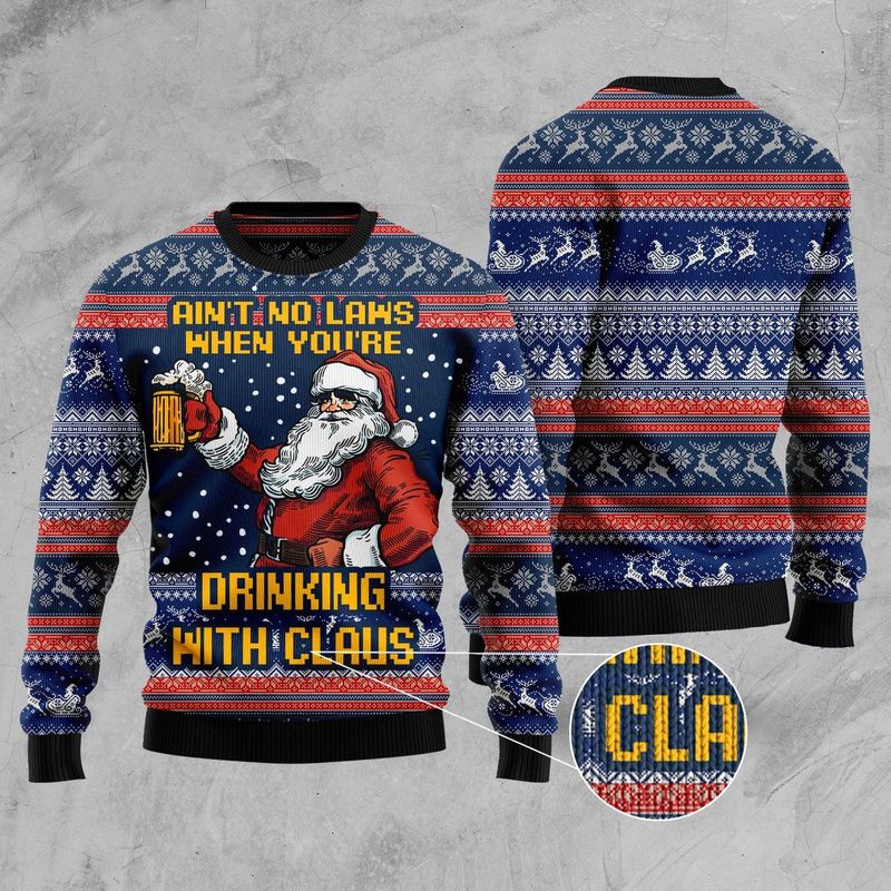 New 2021 Drinking With Claus Ugly Christmas Sweater