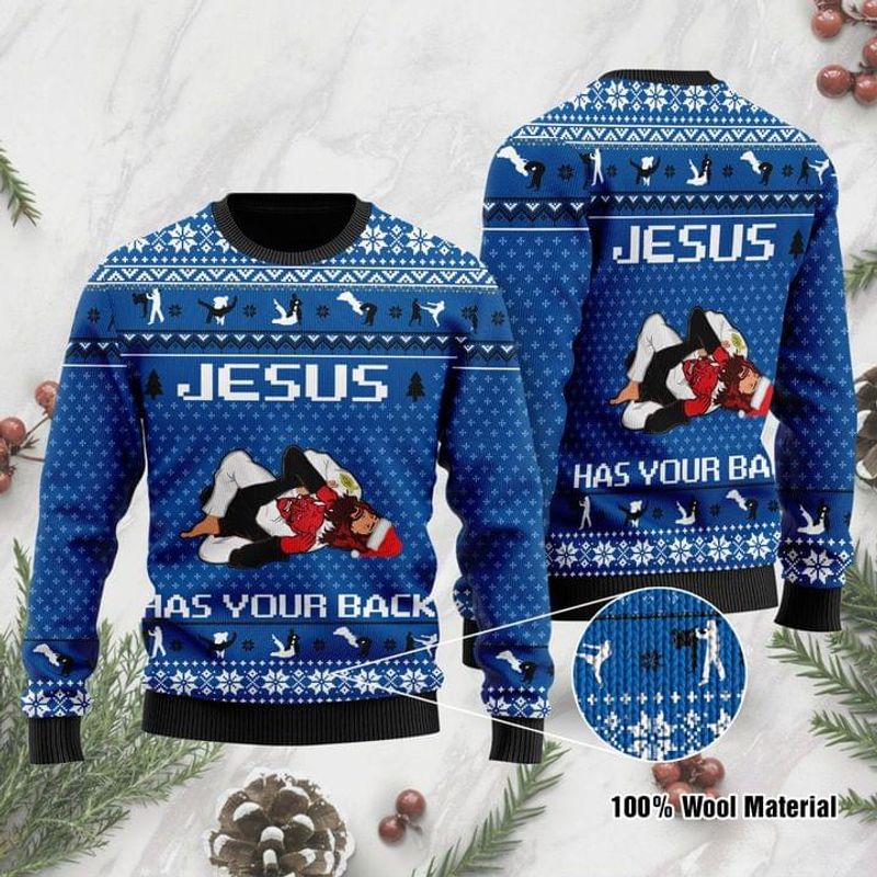 New 2021 Jesus Has Your Back Jiu Jitsu Ugly Christmas Sweater
