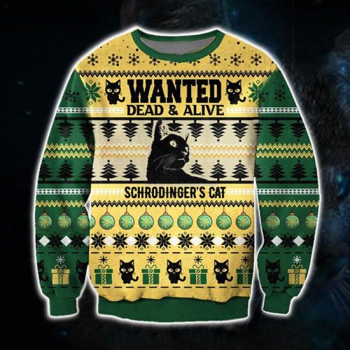 Wanted Dead And Alive Schrodingers Cat Ugly Christmas Sweater