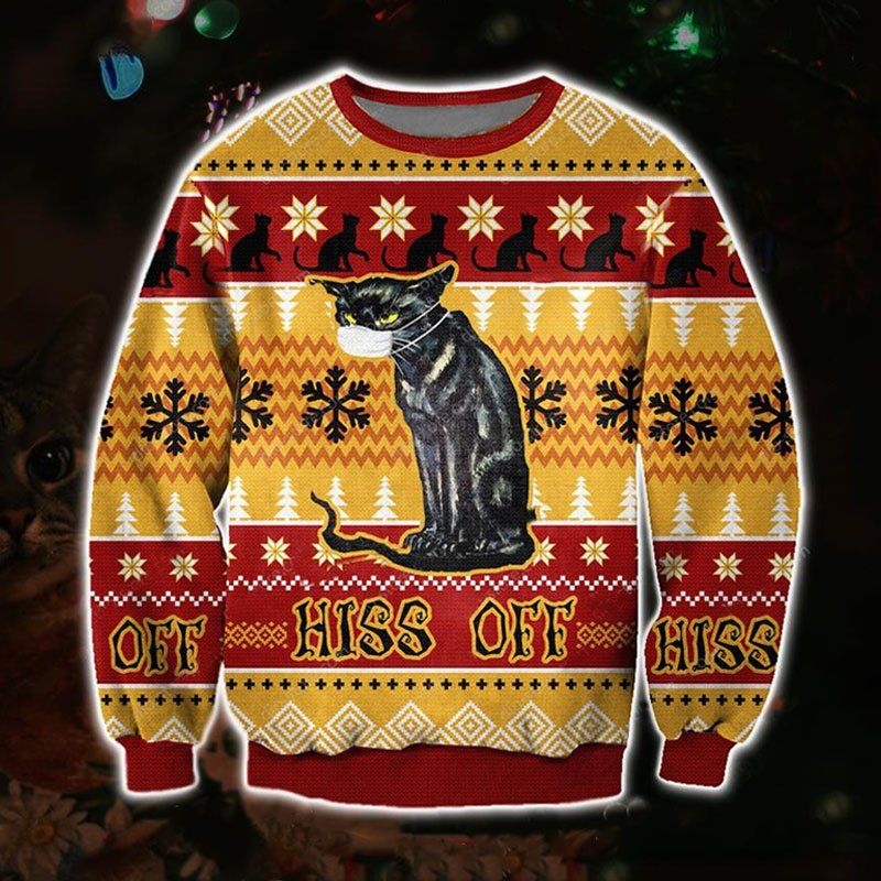 Cat Wearing Mask Ugly Christmas Sweater