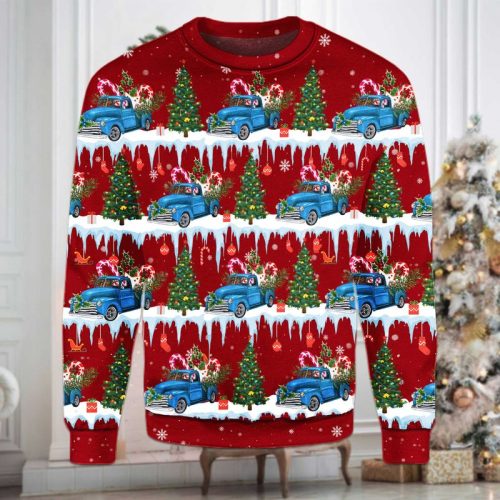 Seamless Farm Truck Red Ugly Christmas Sweater