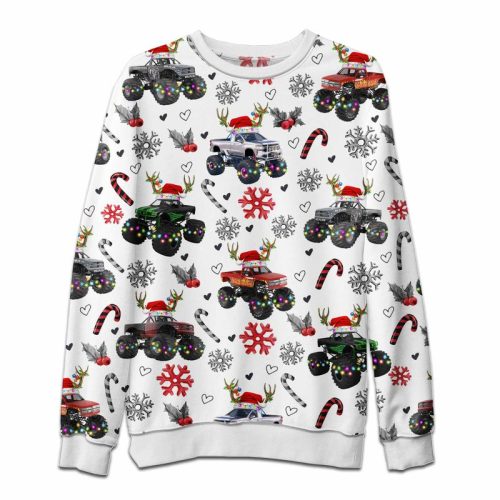 Seamless Monster Truck Ugly Christmas Sweater