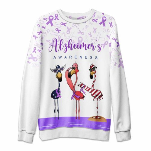 Alzheimer Awareness Flamingo Ugly Christmas Sweater