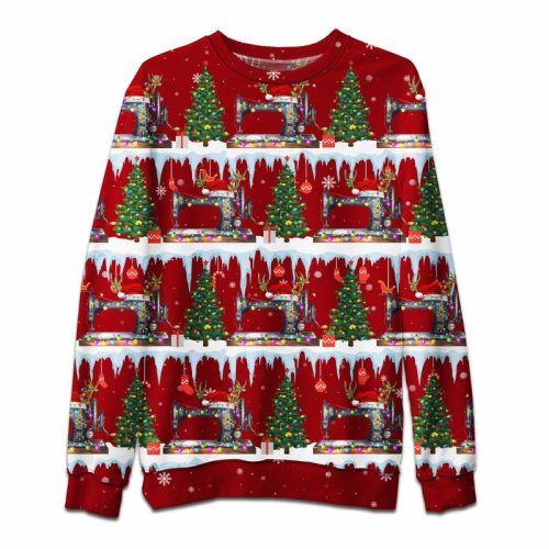 Seamless Sewing Machine Red Ugly Christmas Sweater