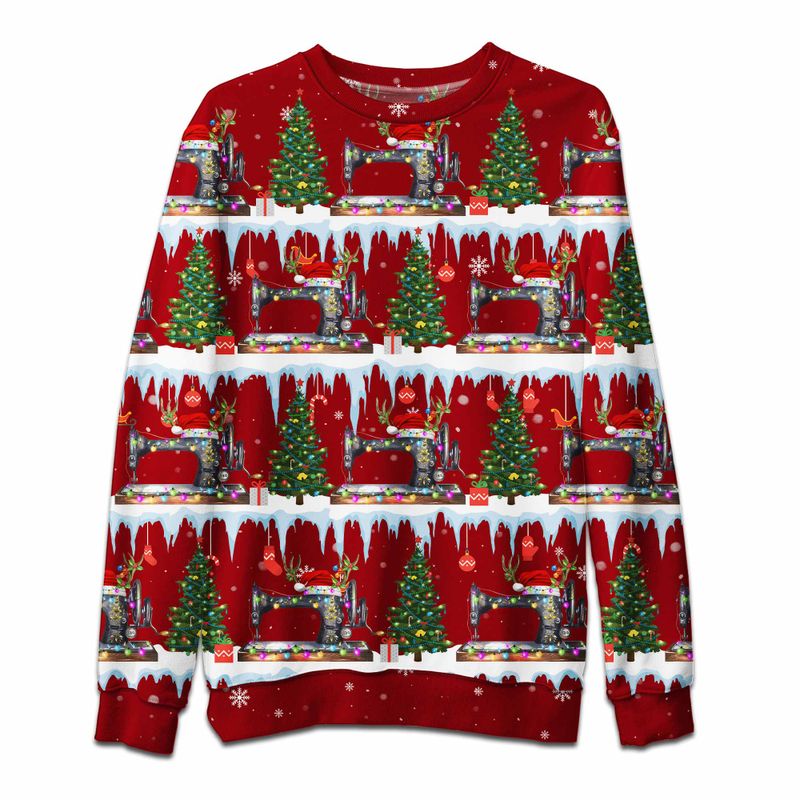 Seamless Sewing Machine Red Ugly Christmas Sweater