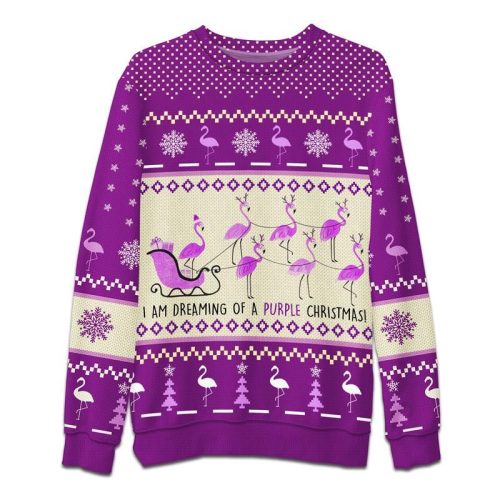 Alzheimer Flamingo I Am Dreaming Of Purple Christmas Ugly Christmas Sweater