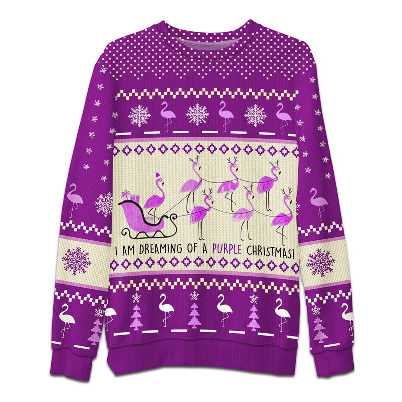 Alzheimer Flamingo I Am Dreaming Of Purple Christmas Ugly Christmas Sweater