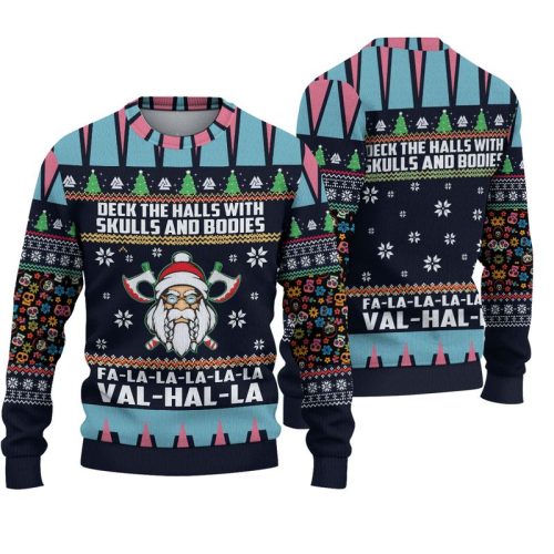 Viking Deck The Halls With Skulls And Bodies Ugly Christmas Sweater