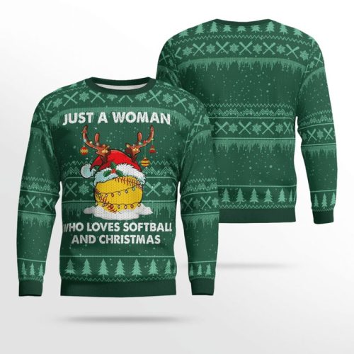 Just A Woman Who Loves Softball And Christmas Ugly Christmas Sweater