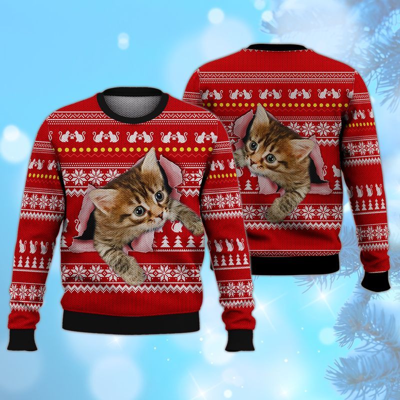 Cute Lovely Kitty Cat Ugly Christmas Sweater