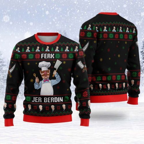 Black Ferk Jer Berdin The Swedish Chef Knitted Ugly Christmas Sweater