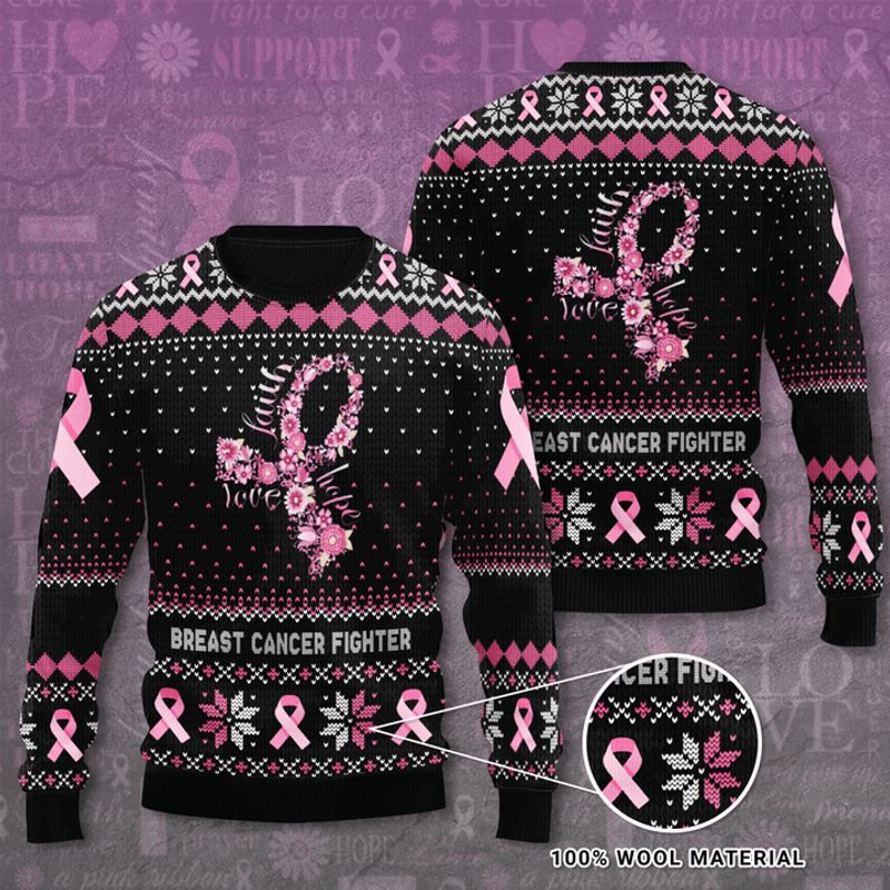 Breast Cancer Awareness Faith Love Hope Ugly Christmas Sweater