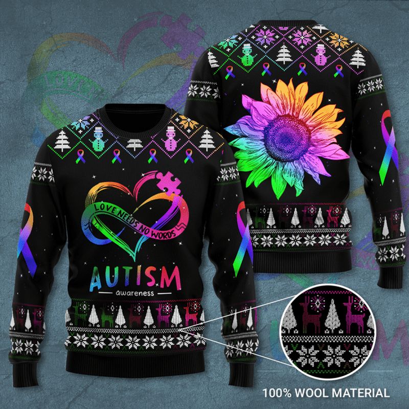 Autism Awareness Love Needs No Words Ugly Christmas Sweater