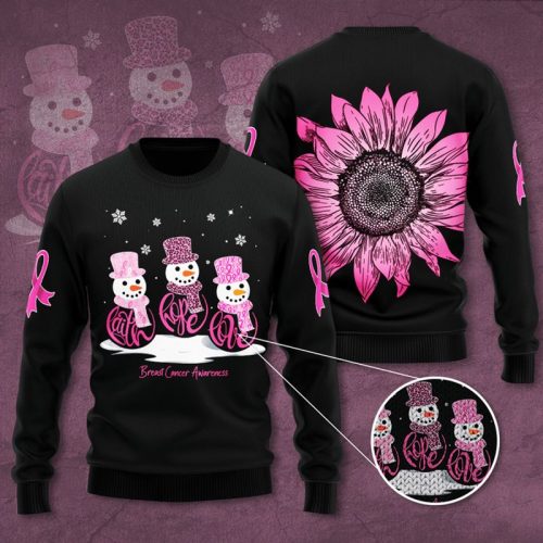 Breast Cancer Awareness Snowmans Ugly Christmas Sweater