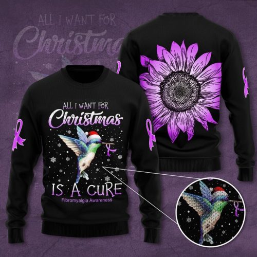 Fibromyalgia Awareness All I Want For Christmas Is A Cure Ugly Christmas Sweater