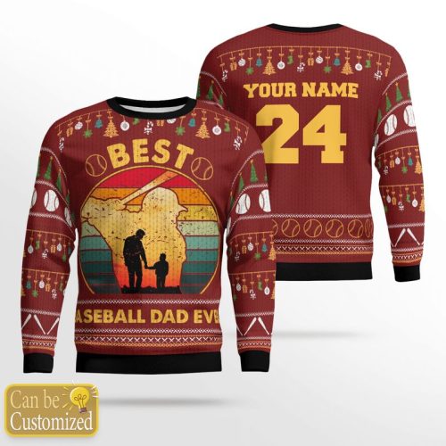 Best Baseball Dad Ever Ugly Christmas Sweater