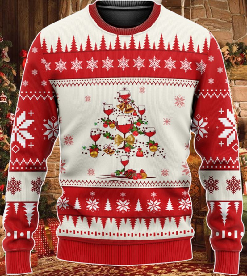 Wine Christmas Tree Ugly Christmas Sweater
