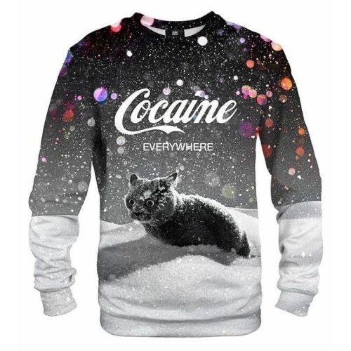 Black Cat Cocaine Knitted Ugly Christmas Sweater