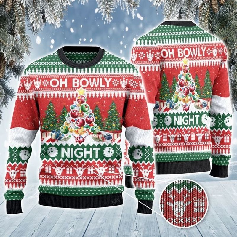 Bowling Oh Holy Night Christmas Tree Ugly Christmas Sweater