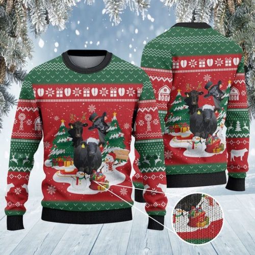 Black Angus Cattle Lovers Ugly Christmas Sweater