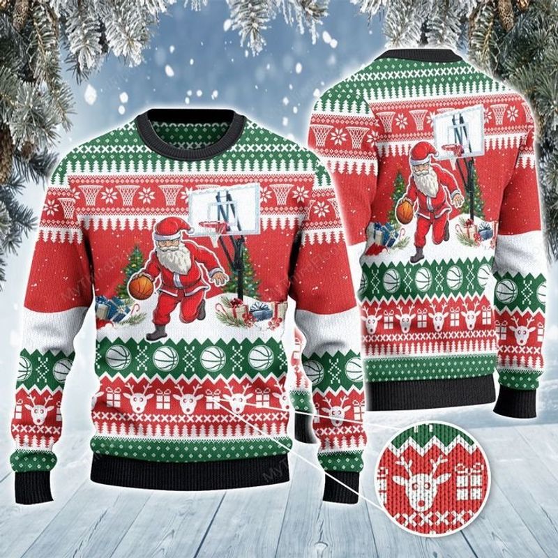 Basketball Santa Dribble Ugly Christmas Sweater