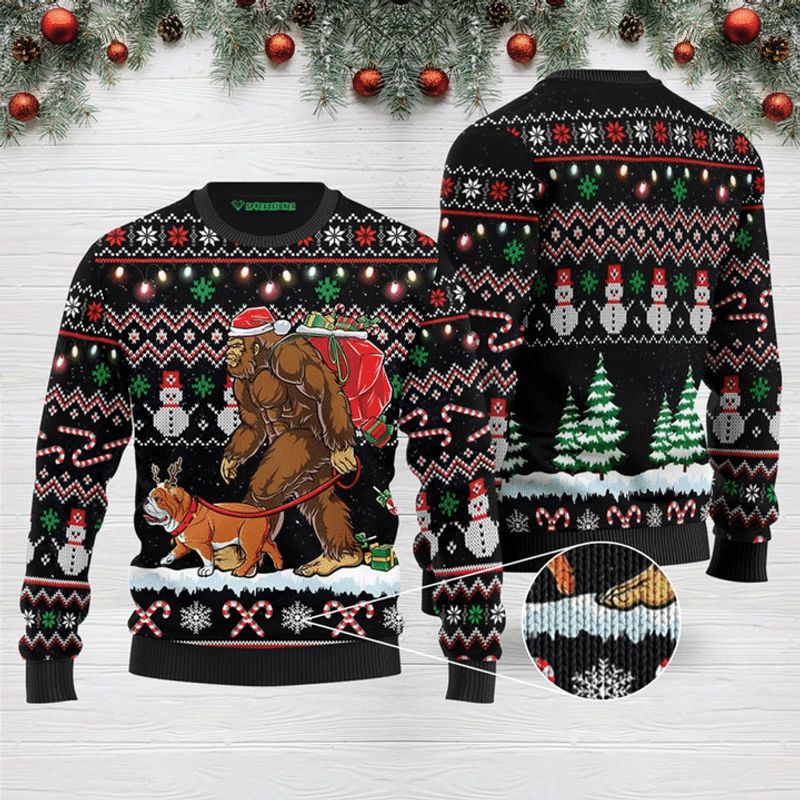 Bigfoot English Bulldog Ugly Christmas Sweater