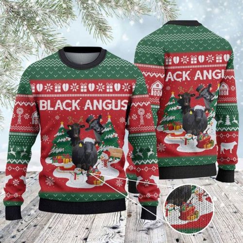 Black Angus Cattle Lovers Christmas Tree Ugly Christmas Sweater