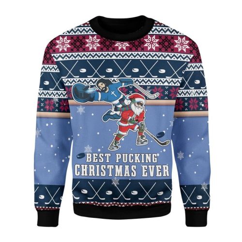 Best Pucking Christmas Ever Jesus And Santa Claus Ugly Christmas Sweater