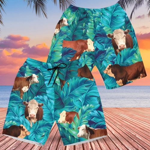 Hereford Cattle Lovers Hawaiian Swim Trunks Beach Shorts