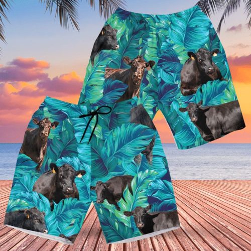 Black Angus Cattle Lovers Hawaiian Swim Trunks Beach Shorts