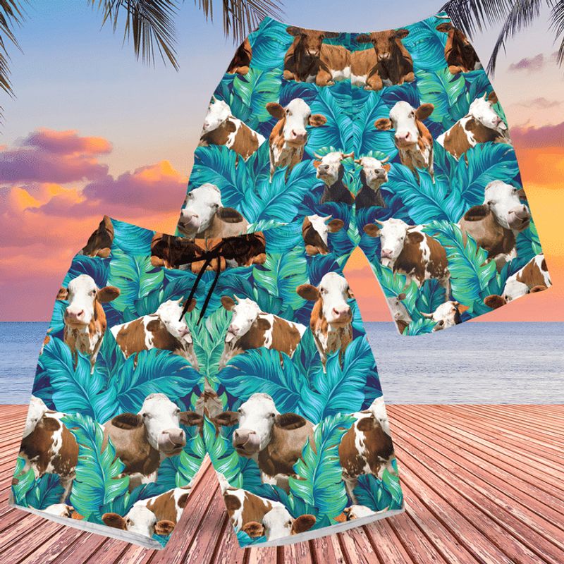 Simmental Cattle Lovers Hawaiian Swim Trunks Beach Shorts
