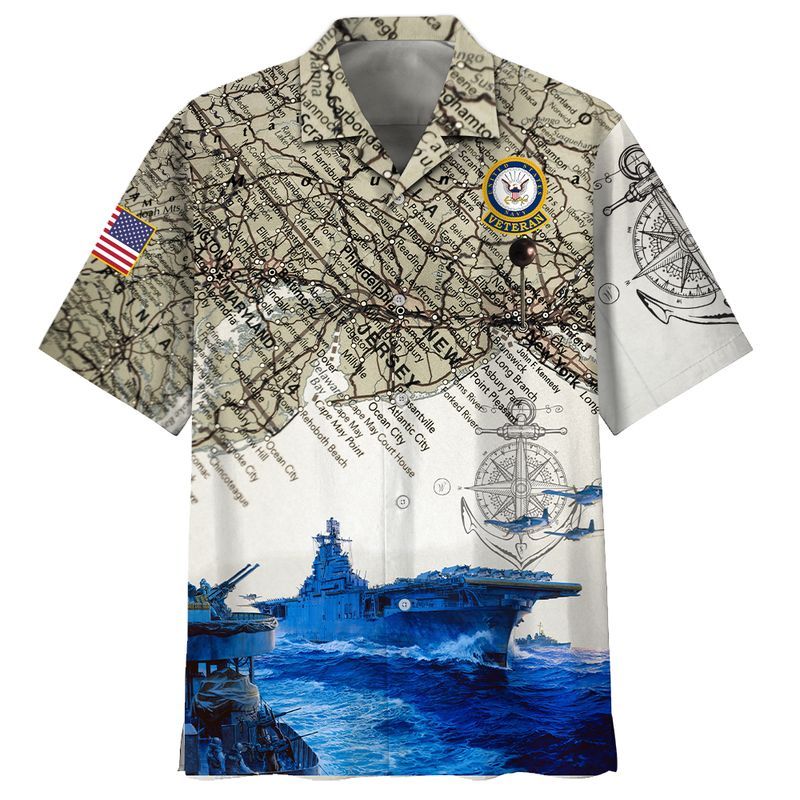 United States Navy Veteran Retired Map Hawaiian Shirt