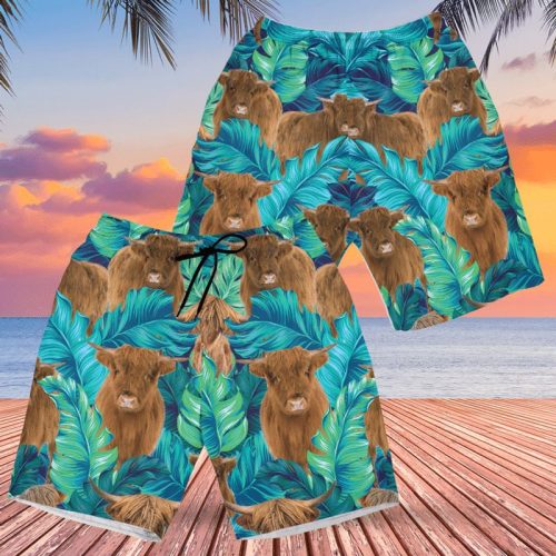 Highland Cattle Lovers Hawaiian Swim Trunks Beach Shorts