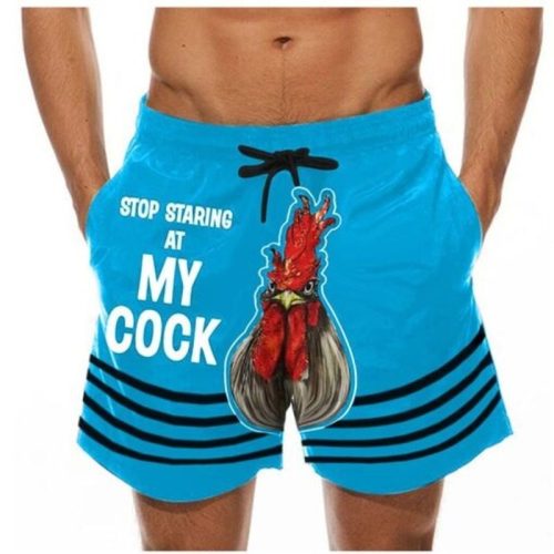 Blue Stop Staring At My Cock Swim Trunks Beach Shorts
