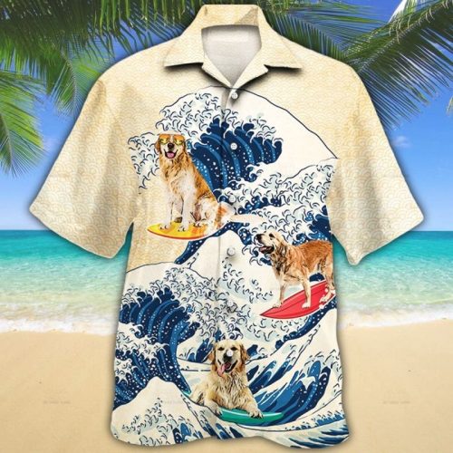 Golden Retriever Wave Hawaiian Shirt