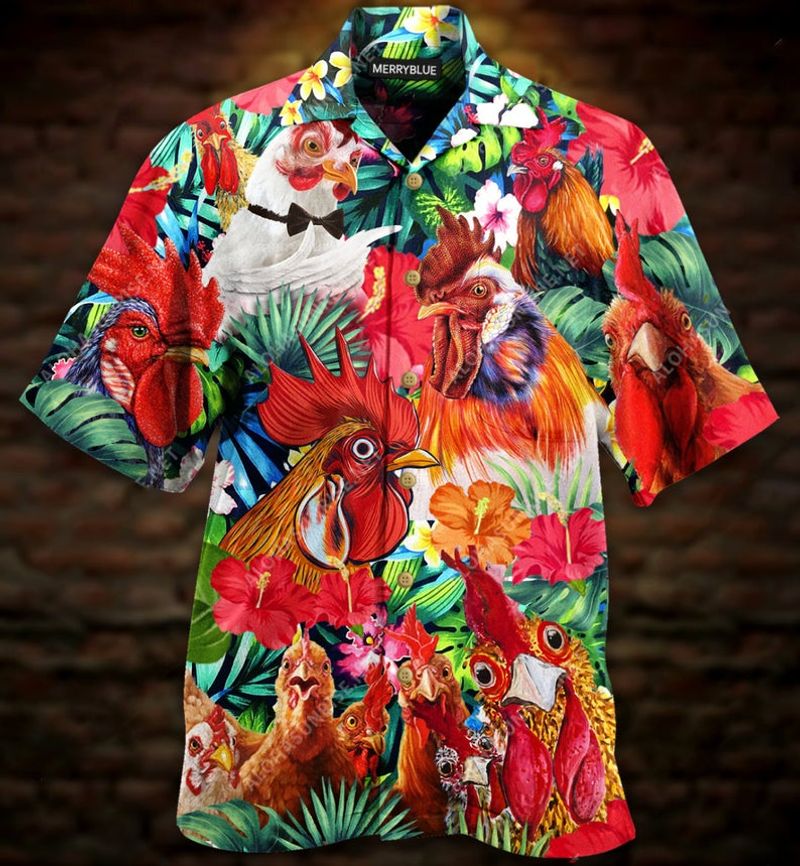 Funny Chicken Tropical Flowers Hawaiian Shirt