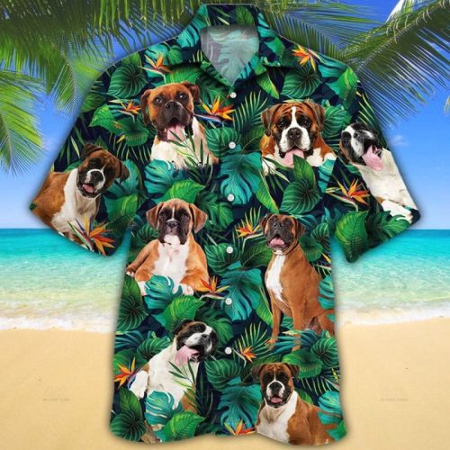 Boxer Dog Lovers Tropical Leaves Hawaiian Shirt