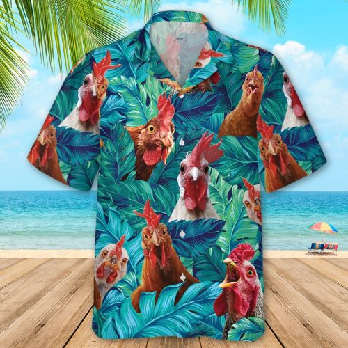 Funny Chicken Tropical Leaves Hawaiian Shirt