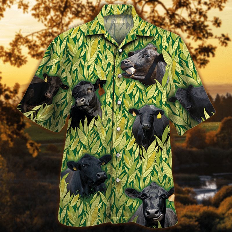 Black Angus Cattle Lovers Corn Pattern Hawaiian Shirt