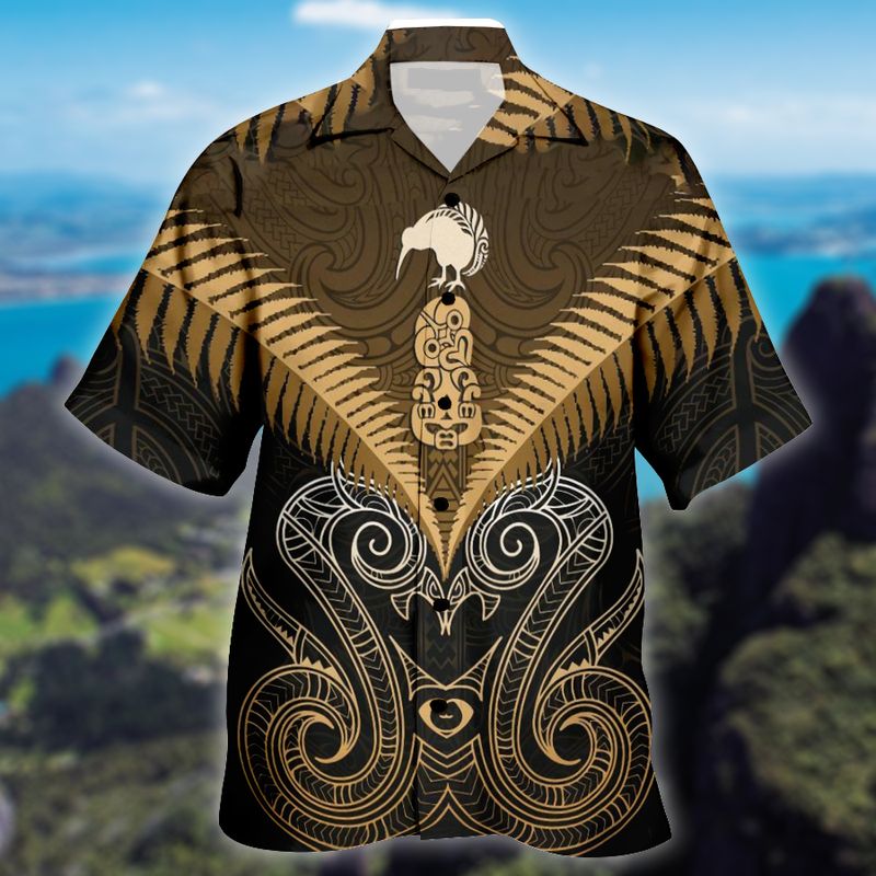 Maori Manaia New Zealand Gold Hawaiian Shirt