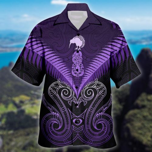 Maori Manaia New Zealand Purple Hawaiian Shirt