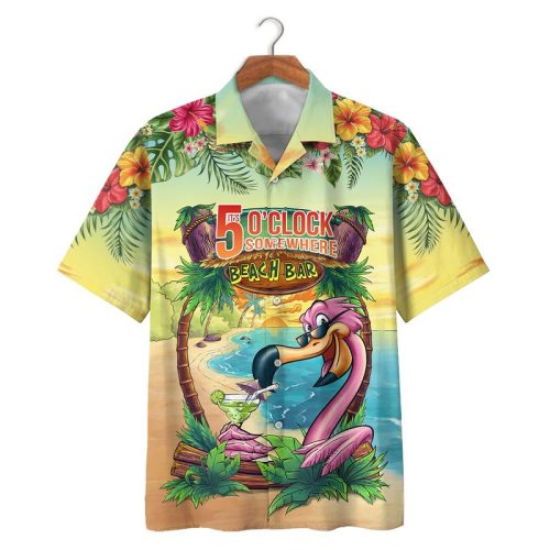Beach Bar Flamingo Its Always 5 Oclock Here Hawaiian Shirt Shorts