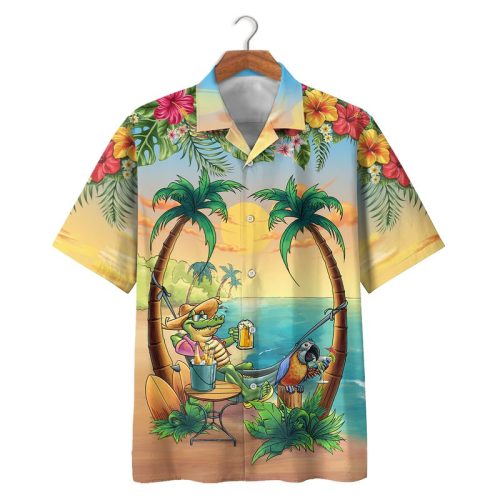 Crocodile On The Beach Hawaiian Shirt Shorts