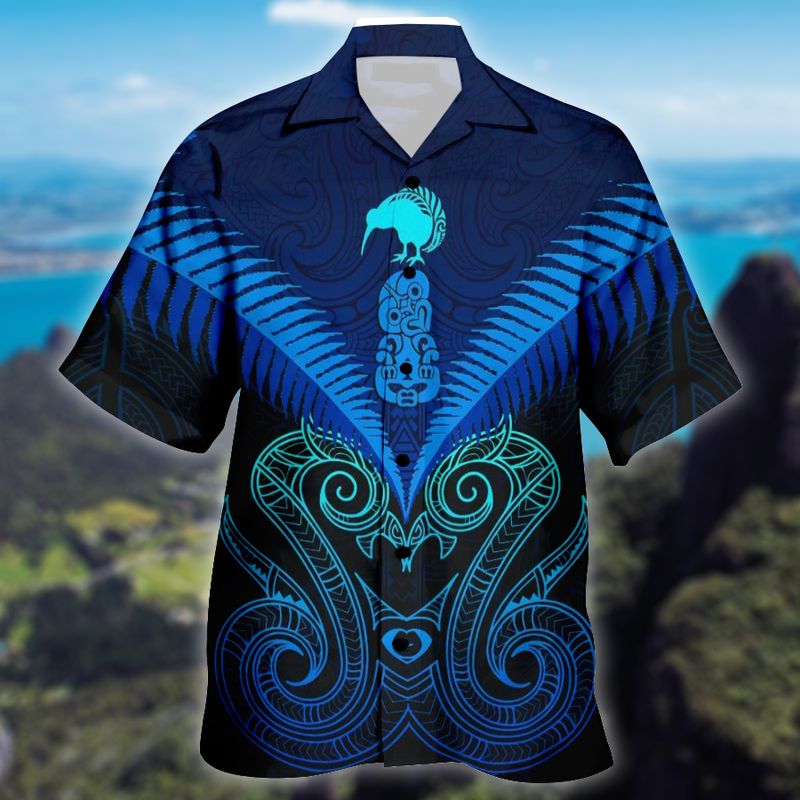 Maori Manaia New Zealand Deep Blue Hawaiian Shirt