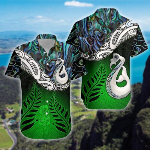 New Zealand Maori Manaia Paua Shell Glitter Green Hawaiian Shirt