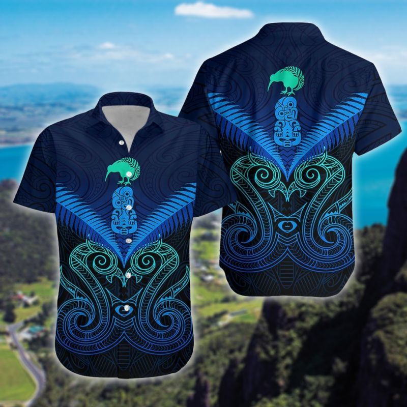 Maori Manaia New Zealand Blue Hawaiian Shirt