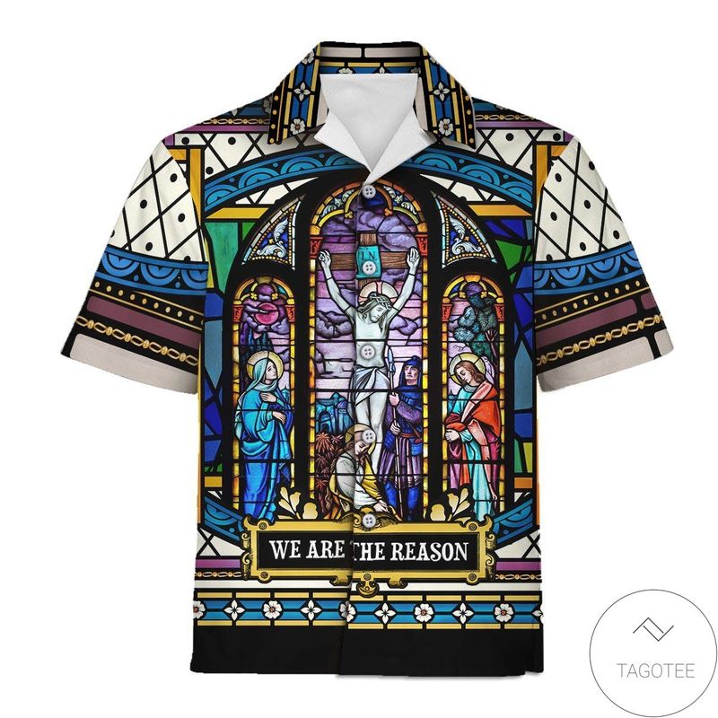 Crucifixion Of Christ Stained Glass Hawaiian Shirt