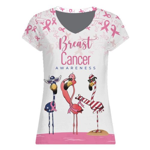 Breast Cancer Awareness Flamingo V Neck T Shirt