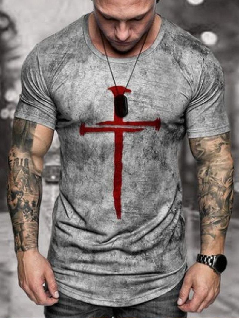 Christianity Cross In Red Shirt